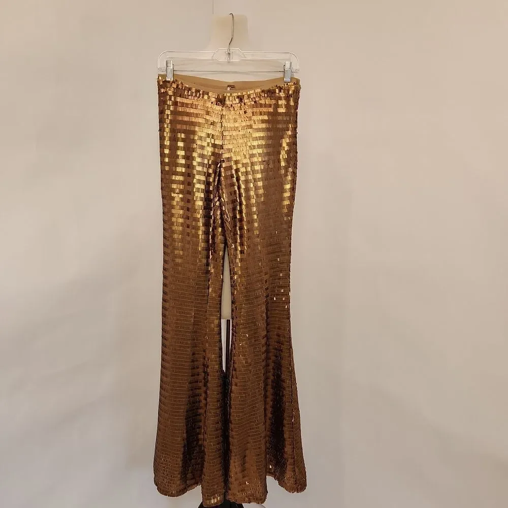Free People Shimmering Gold Flare Pants